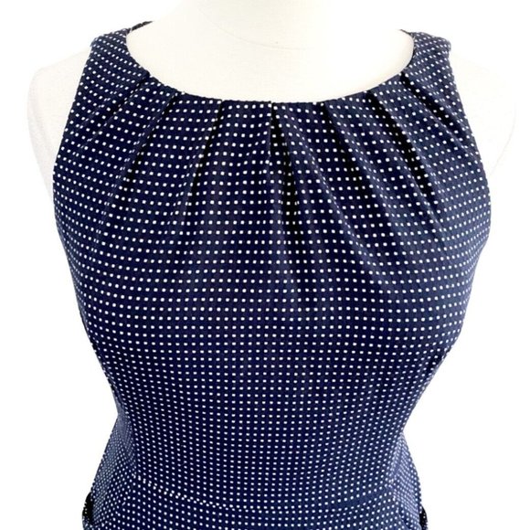 Lauren Ralph Lauren Sleeveless Boat Neck Navy Dot Pattern Woven Dress Sz 14 - Picture 2 of 7